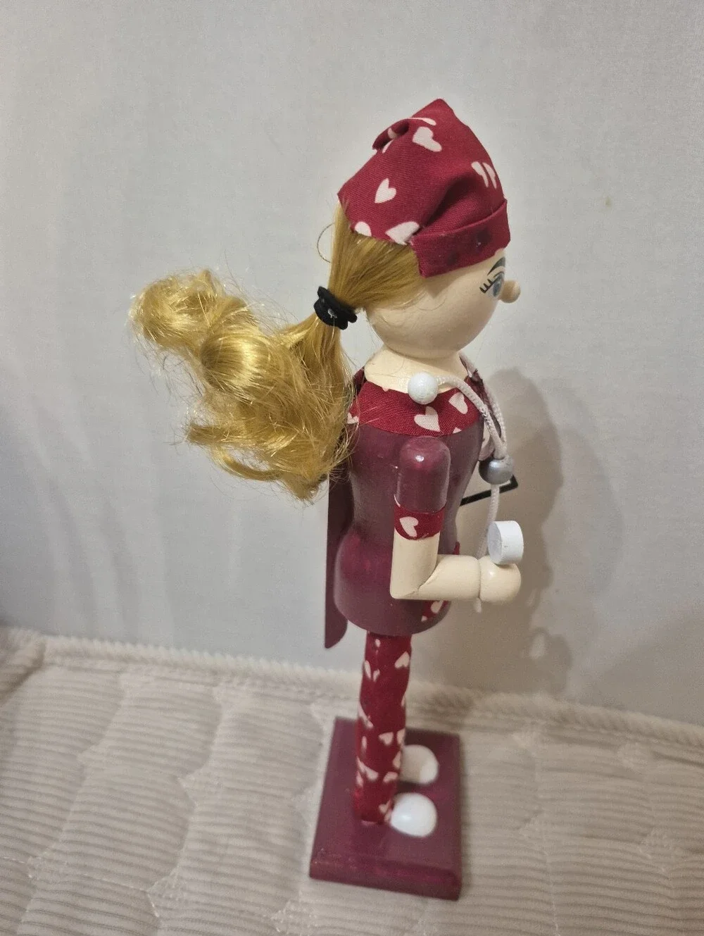 Red Heart Pattern Nurse Nutcracker Doll